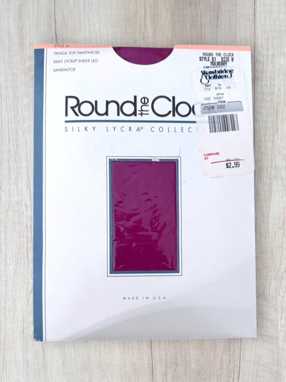 Vintage 1992 Round the Clock Pantyhose Size B Mulberry Pink Style 61 NOS USA